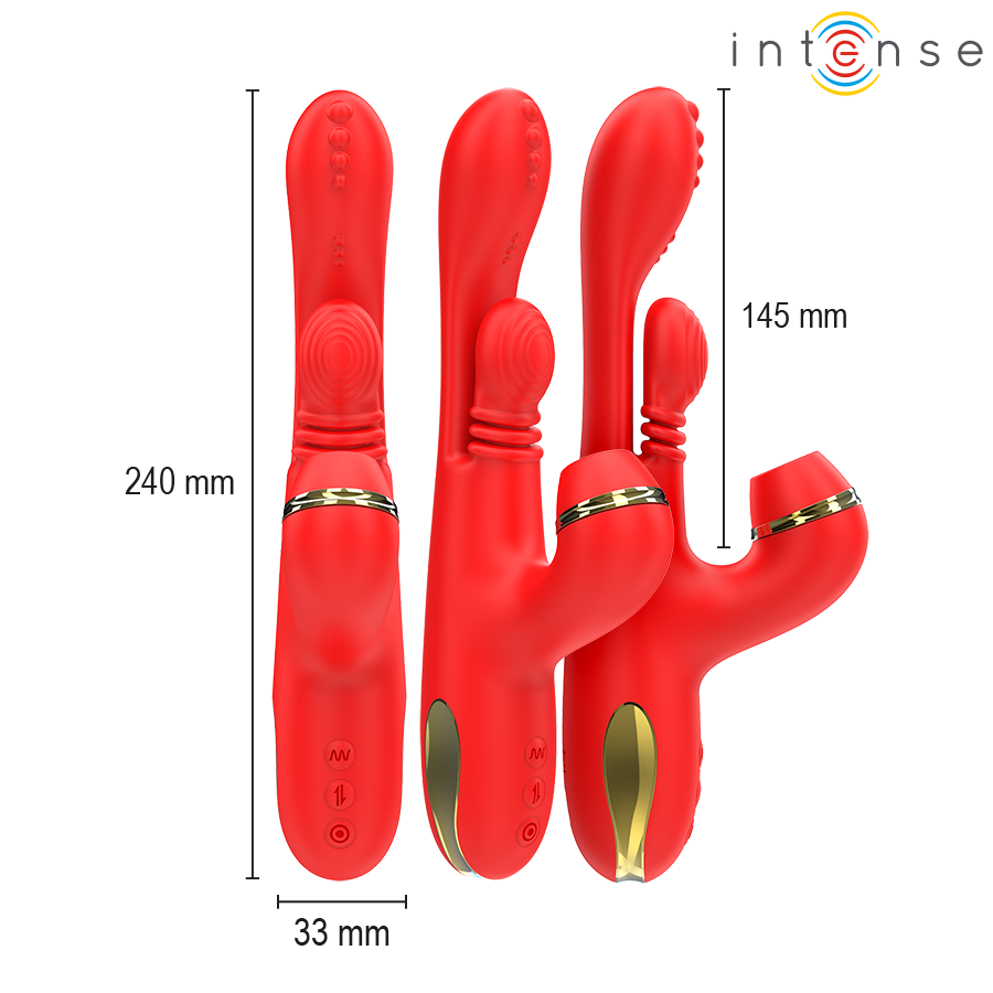 INTENSE - KATY MULTIFUNCTION CLITORIS STIMULATOR 4 INTERCHANGEABLE HEADS RED