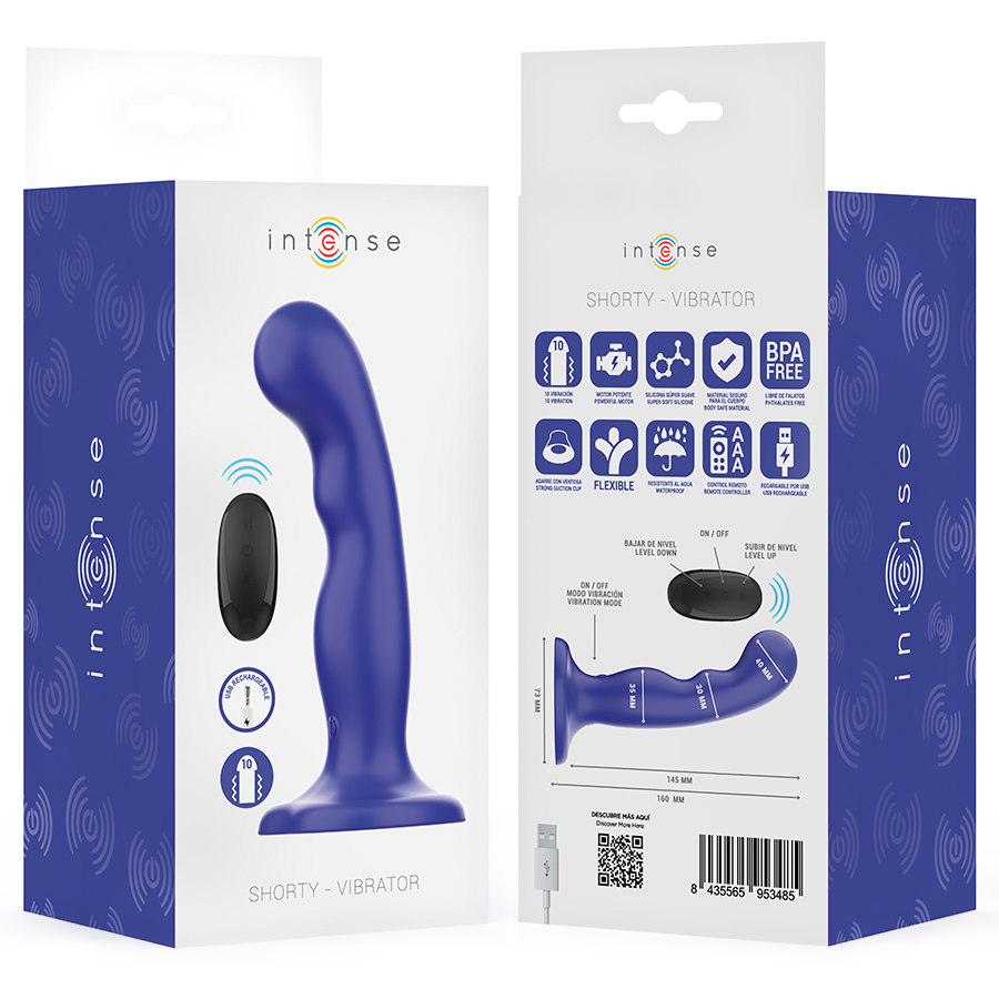 INTENSE - SHORTY VIBRATOR WITH SUCTION CUP BLUE REMOTE CONTROL