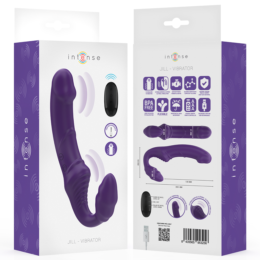 INTENSE - JILL DOUBLE VIBRATOR 20 CM PURPLE REMOTE CONTROL